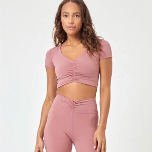 l*space Mauve Ruched Crop Top & Bike Shorts Set (L)